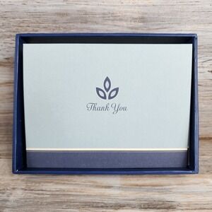 American Greetings Designers Collection Thank You Cards 10ct Navy Blue Leaf Set